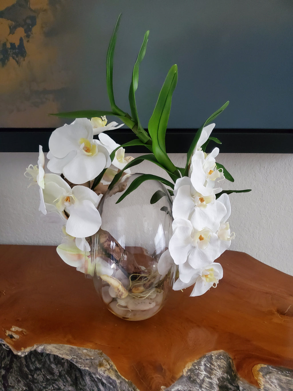 White Faux Phalaenopsis Orchid in Glass Vase