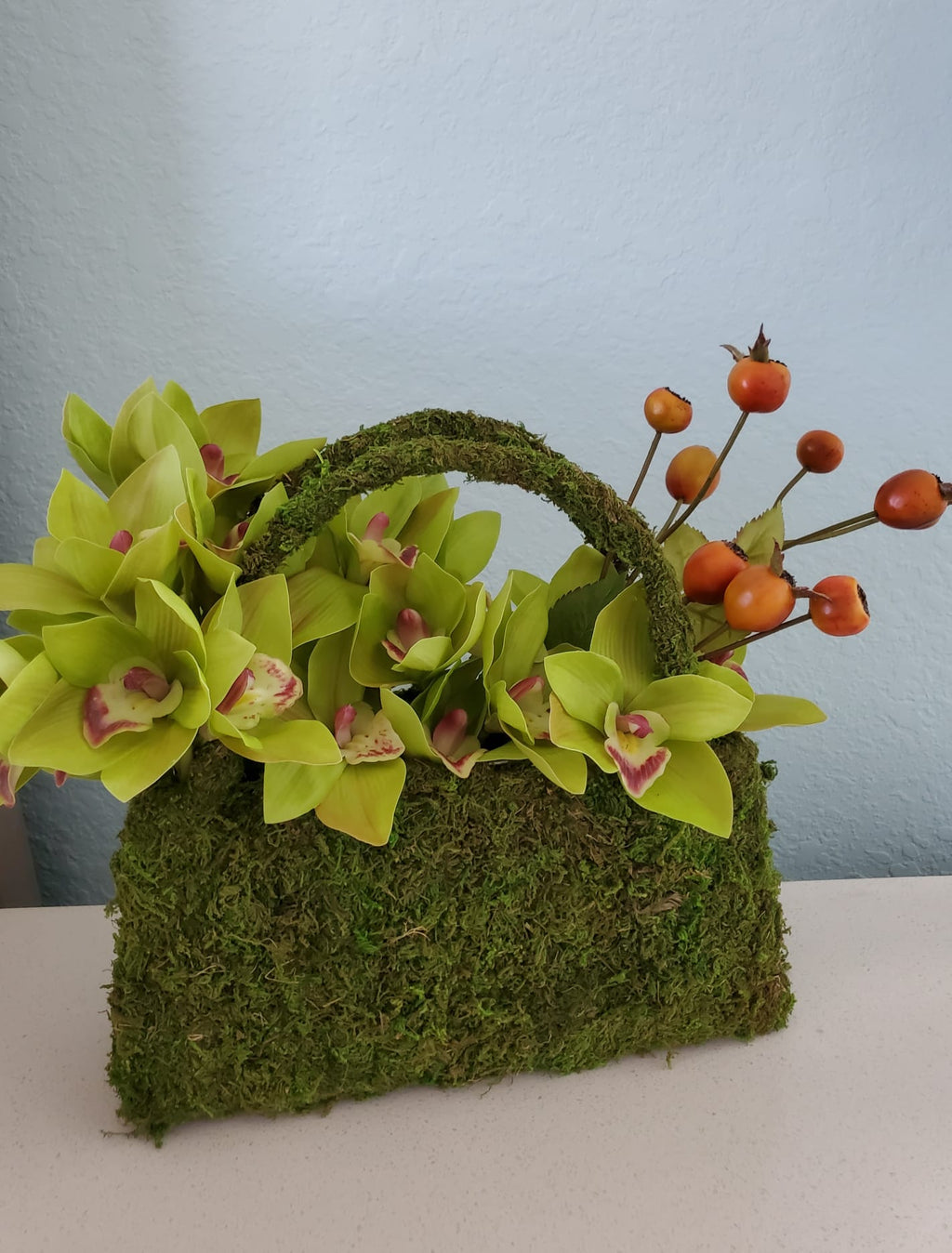 Moss Green Handbag with Faux Cymbidium Orchid